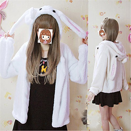 mamamiya(ママミヤ) 萌え レディースコート パーカー アウター 可愛いうさぎ耳 清純派 プリンセス風 森ガール カジュアル 無地 ナイロン 秋 冬 フリーサイズ
