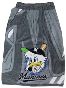 ベースボール柄　80cm丈　スナップ付ラップタオル　約80×120cm　綿100%　千葉ロッテマリーンズ