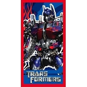 Servietted de bain / plage Transformers pour enfants, en coton (70 x 140cm) (Bleu/Rouge)