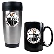 Edmonton Oilers Stainless Steel Travel Tumbler & Black Ceramic Mug Set - Primary Logo NHL Hockey
