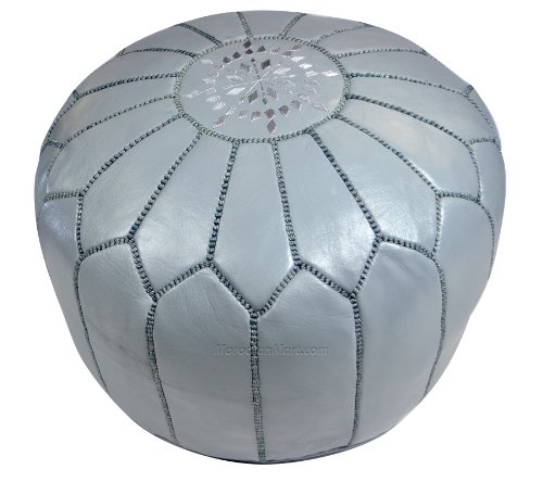 Moroccan Pouf "Unstuffed", Ottoman, Leather Poufs, Color: Grey Leather Pouf