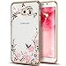 Galaxy S6 Edge Plus Case,Pink Butterfly Floral Flower Bling Crystal Rhinestone Diamonds Clear Rubber Golden Plating Frame Soft TPU Protective Bumper Case Cover for Samsung Galaxy S6 Edge Plus
