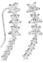 Silver Plated CZ Crystal Star Ear Vine Climbers Sweep up Ear Cuffs Hook Earrings 1 Pair
