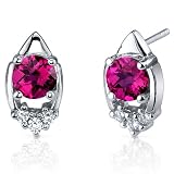 Majestic Charm 2.00 Carats Ruby Round Cut Cubic Zirconia Earrings in Sterling Silver Rhodium Finish