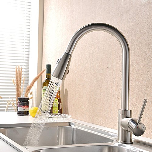 VAPSINT® Commercial Style Pull Out Kitchen Faucet, Brushed Nickel Pull Down Kitchen Faucets