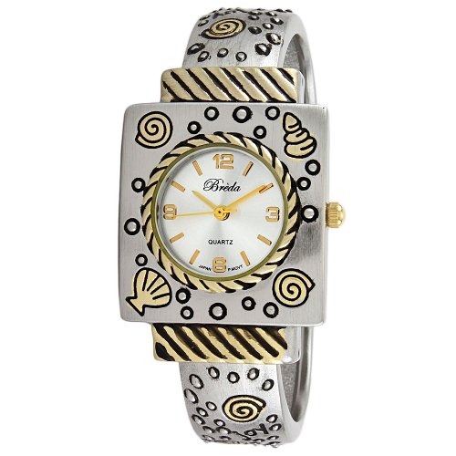 Breda Women s 2244 twotone Tone Piper Shell Ornament Bangle Watch