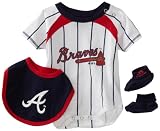 MLB Newborn Atlanta Braves Bib & Bootie Set (White, 0-3mos)