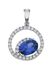 14k White Gold Pendant Precious 1ct 7x5 Mm Oval Sapphire and Diamond Open Circle Fashion Carat 0.25 14kw Gold