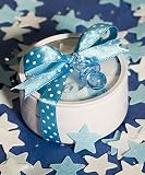 Round Tins filled with Blue and White bath confetti (Set of 50) - Baby Shower Gifts & Wedding Favo
