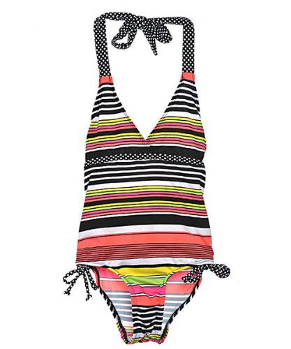 Pink Platinum "Stripe & Dot" 1-Piece Swimsuit (Sizes 4 - 6X) - black, 6x