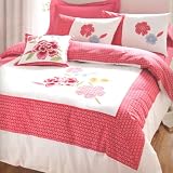 Tao Red Floral Embroidered Appliqué White Single Duvet Quilt Cover Bedding Set