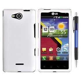 White Premium Design Protector Hard Case Cover for LG VS840 LUCID 4G [CAYMAN] LTE Android phone (VERIZON) + Bonus 1 of New Rubber Grip Translucent Ball Point Pen