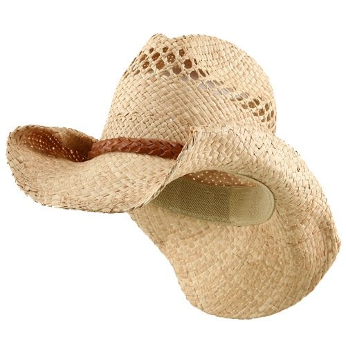 Raffia Hat with Leather Band-Light Brown Leather band