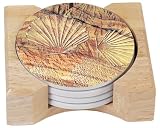CounterArt Shell Fossils Design Absorbent Coasters in Wooden Holder, Set of 4
