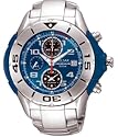 Pulsar Watch Chronograph Mens Quartz Round Blue Dial Alarm Tachymeter Stainless Finish PF3335
