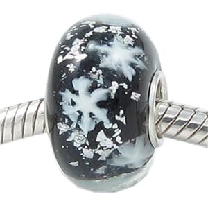 .925 Solid Sterling Silver Core Snowflakes Design Murano Glass Bead