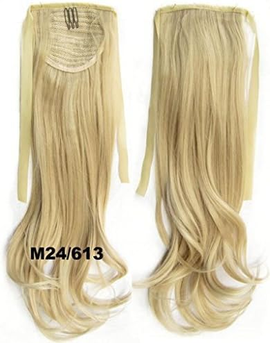 HairQueen Synthetic Long Curly Ribbon Drawstring Ponytail Clip In Hair Extension 22inch 90g #22/613 light blonde/bleach blonde by XUANMIAN