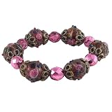 Bracelet-B87-FacetedGlassandMuranoStyleBeads-Stretch~Amethyst,PinkandNavyBlue