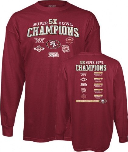 Buy San Francisco 49ers -Red- 5X Super Bowl Champions Commemorative Long Sleeve T-Shirt