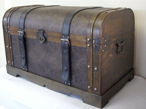 Antique Victorian Wood Trunk Wooden Treasure Hope Chest