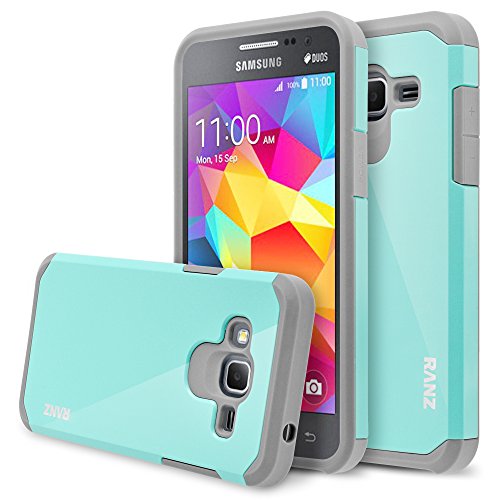 Galaxy J3 Case, Galaxy Amp Prime Case, Galaxy Express Prime Case, RANZ Grey with Aqua Blue Hard Impact Dual Layer Shockproof Bumper Case For Samsung Galaxy J3 / Galaxy Express Prime / Galaxy Amp Prime