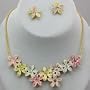 Bold and Beautiful X-Large and Fancy Multi-Colored Crystal Flower Necklace & Earrings Set Gold Tone