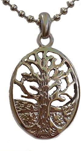 "Tree of Life"- Oval Shape Silver Color Cremation Urn Jewelry, Stainless Steel Pendant Necklace for Men and Women on Funeral Day. Keepsake for Loved one