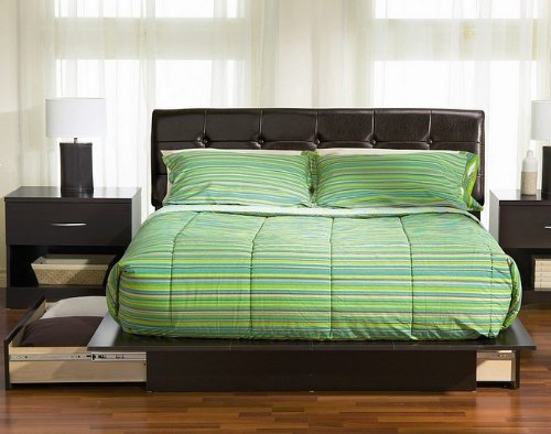 Queen Size Storage Platform Bed with Button Tufted Headboard