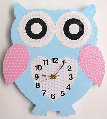 Nursery Wall Clock, Nursery Owl Clock, Hanging Owl Clock, Children's Room Wall Clock, Owl Wall Clock, Kid's Room Owl Wall Clock (Blue)