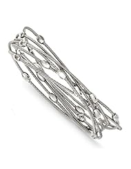 Sterling Silver Rhodium Plated Set Of 6 Bead Slip On Bracelet, Best Quality Free Gift Box Satisfaction Guaranteed