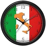 Product details for Map of Italy (Tan) on Flag of Italy Italy Theme Wall Clock by WatchBuddy Timepieces (Slate Blue Frame)