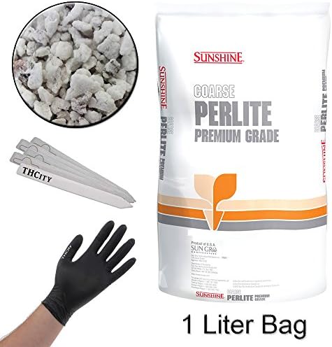 SUNGRO HORTICULTURE SUNSHINE PERLITE #3 + THCiTY GLOVES &amp; STAKES - 1 LITER BAG