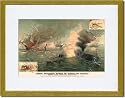 Gold Framed/Matted Print 17x23, The First Encounter of Ironclads Monitor and Merrimac