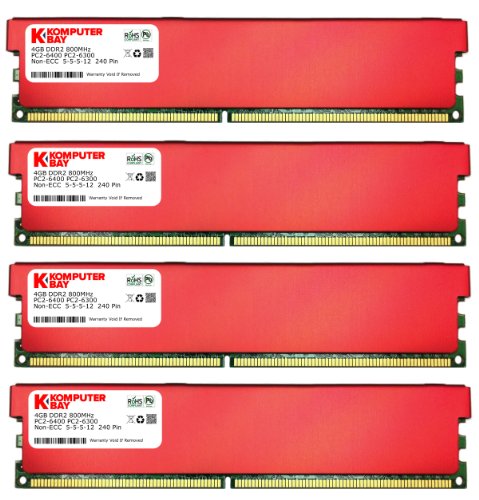 Komputerbay 16GB (4 X 4GB) DDR2 DIMM (240 pin) 800MHZ PC2-6400 PC2-6300 Desktop RAM with Red Heatspreaderss for extra Cooling CL 5-5-5-12 On Sale