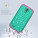 Samsung Galaxy Mega 6.3 Case, EC™ Elegant Studded Rhinestone Case, Hybrid Dual Layer Diamond Case Cover for Samsung Galaxy Mega 6.3 (Teal/Hot pink)