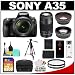 Sony Alpha SLT-A35 Translucent Mirror Technology Digital SLR Camera Body & 18-55mm Lens with Sony 75-300mm Lens + 32GB Card + Battery + Tripod + 2x Telephoto & .45x Wide-Angle Lenses + Accessory Kit