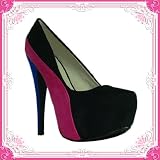 Women's Qupid Black Suede Colorblock Stiletto High Heel Pumps (Penelope44x)