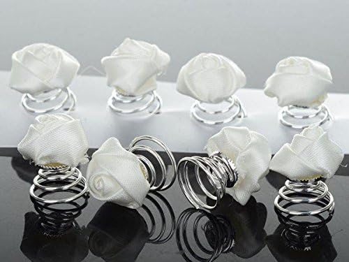 Amy NY 8 pcs New Elegant Rose White Silk Flowers Hair Pin Bridal Wedding Prom Hair Twist Spin Pins
