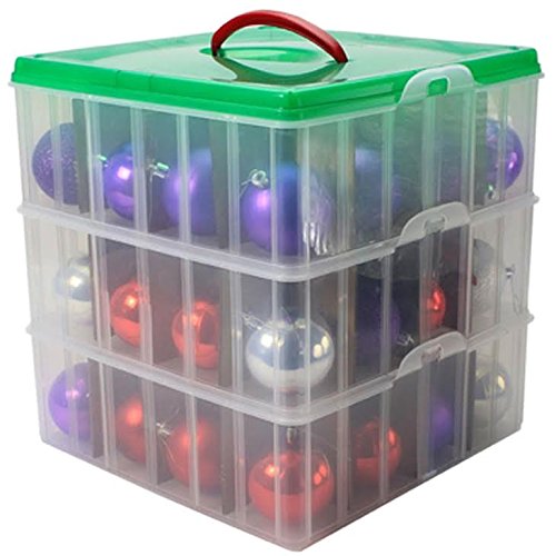 Christmas Plastic Ornament Storage Container / 3 Stackable Snap