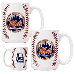 New York Mets 2pc Ceramic Gameball Mug Set - Primary Logo MLB Baseball