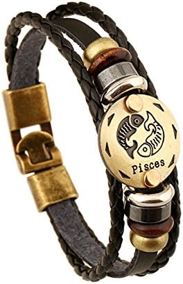 UNISEX Fashion 12 Constellations Punk Leather Chain Horoscope Bangle Bracelet(pisces)