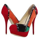 Carinthia23 Color Block Platform Heel Pumps RED MULTI