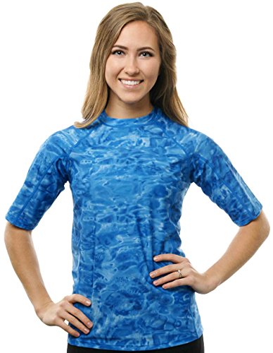 Aqua Design Women Short Sleeve Loose Fit Sun Protection Rash Guard Swim Water Shirt