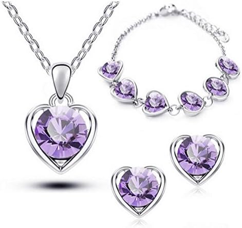 VVeda Korean Heart-shaped Jewelry Alloy Earrings Bracelet Necklace Female three-piece(E9)