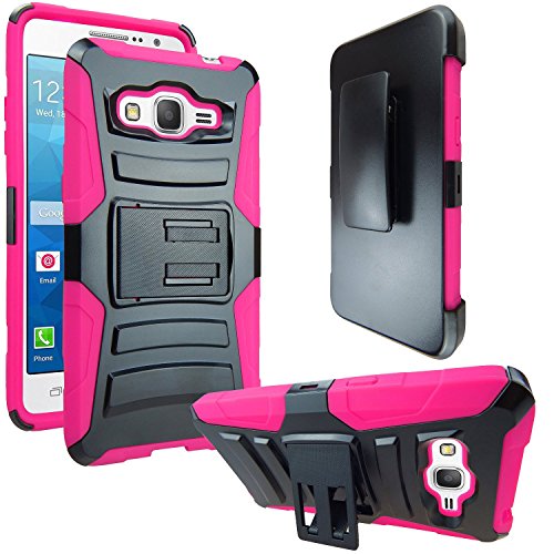 Galaxy Grand Prime Case, ATUS  Heavy Duty Holster  Kick Stand Case with Swivel Belt Clip For Samsung Galaxy Grand Prime + Stylus Pen (BLACK/PINK)