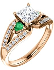 10K Rose Gold Princess Cut Diamond and Emerald Ring -- LIFETIME WARRANTY