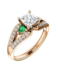 18K Rose Gold Princess Cut Diamond and Emerald Ring -- LIFETIME WARRANTY