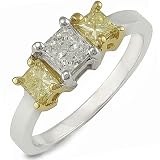 EGL Certified 14k White Gold 1ctw Fancy Yellow and GH/SI Diamond Ring