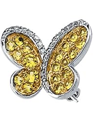 14K White Gold Yellow Sapphire and Diamond Butterfly Brooch -- LIFETIME WARRANTY