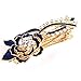 Gold Tone Metal French Clip Blue Flower Design Hair Clip Barrette